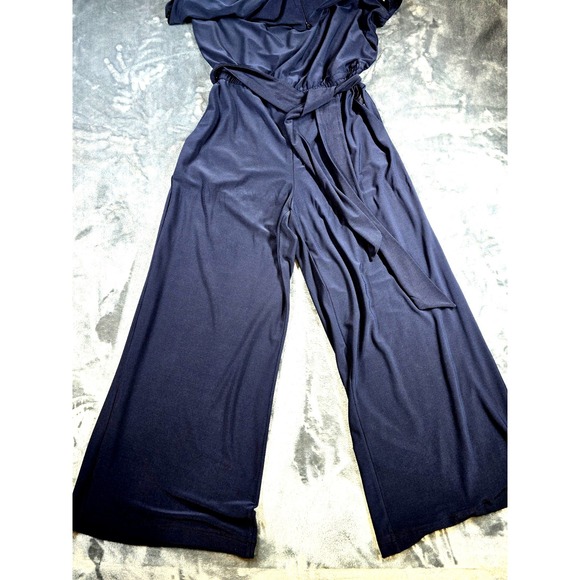 Lauren Ralph Lauren Belted Jumpsuit Women's Navy Open Shoulder Sleeve Sz PS - Picture 5 of 9